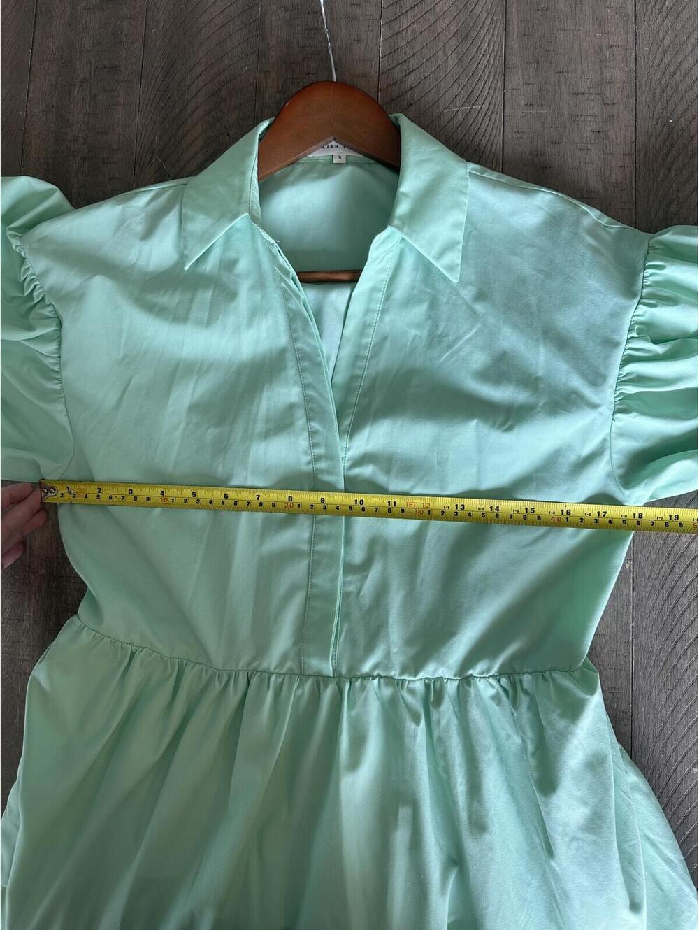 English Factory Balloon Sleeve A-line Tiered Midi Shirt Dress Mint Women’s Small - Picture 10 of 15